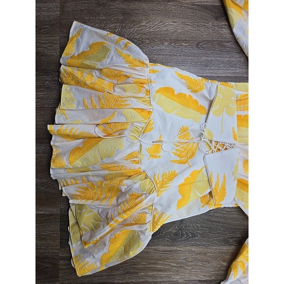 Acler Basita Dress Golden Leaves Women's US 8 Yellow and White Embroidered - Picture 11 of 14